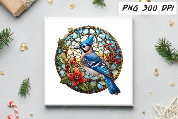 Download Blue Jay Christmas Stained Glass Clipart - Premium Resources