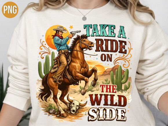 Download Take a Ride on the Wild Side Cowboy PNG - Premium Bundle